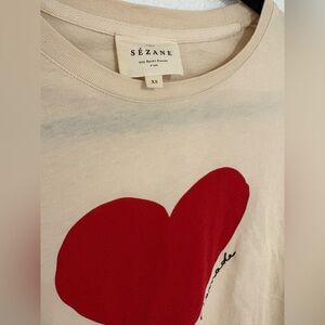 Sézane Beige T-Shirt with Red Heart